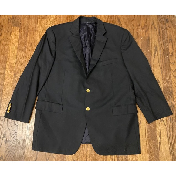 Brooks Brothers Loro Piana Blazer Men 46R Black Wool Madison Gold Buttons Italy
